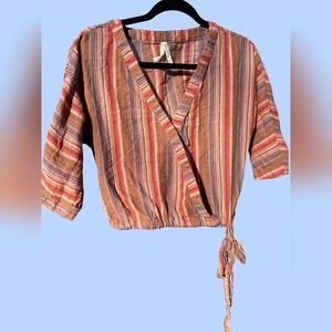 WOMENS GIRL KRAZY PINK RETRO STRIPED CROP TOP SIZE SMALL